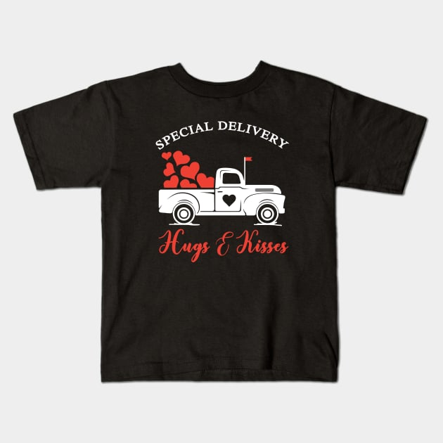 Special delivery Hugs kisses, Valentines Truck, Love Cutting File, Vintage truck, Heart truck Kids T-Shirt by Sapfo